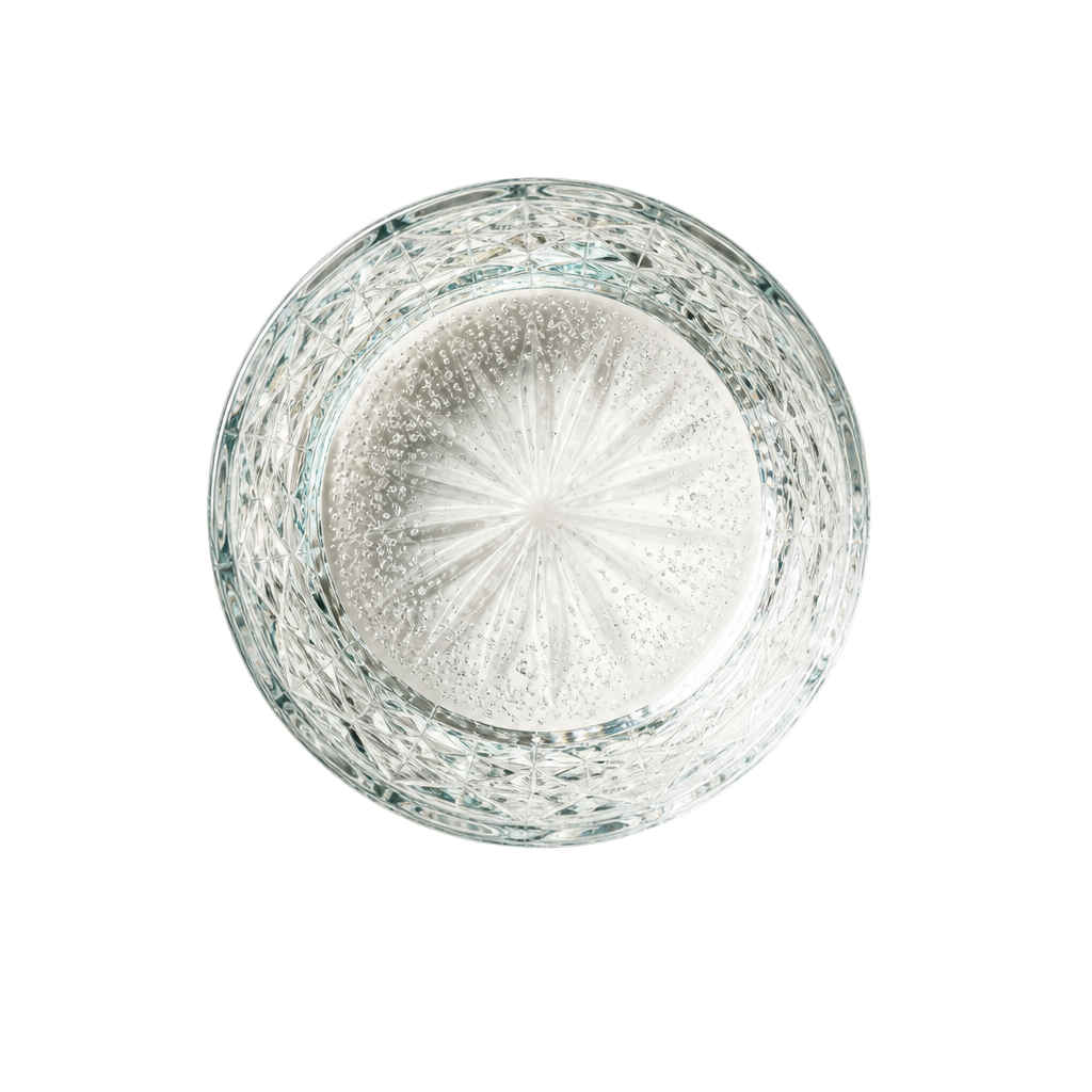 A glass of water seen from directly above