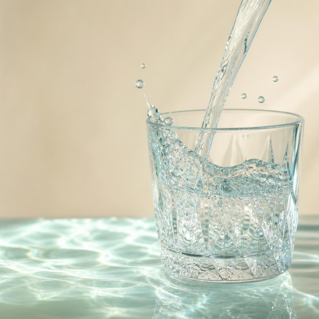Water pouring into a crystal clear glass
